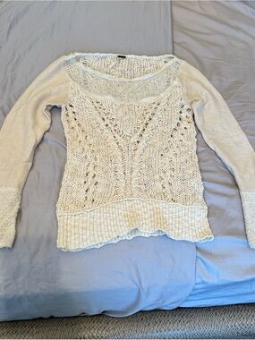Free People Off-the-Shoulder Open Knit Sweater in Cream